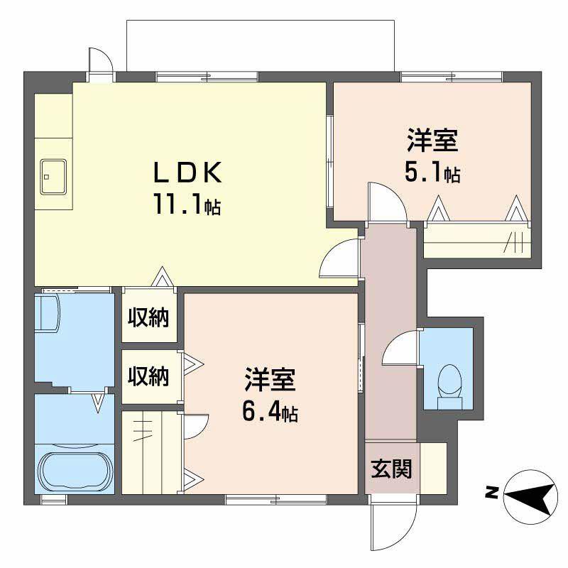 ラフォーレくるめ木(2LDK/1階)の間取り写真