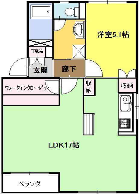 ハイツテクトピア掛川I(1LDK/1階)の間取り写真