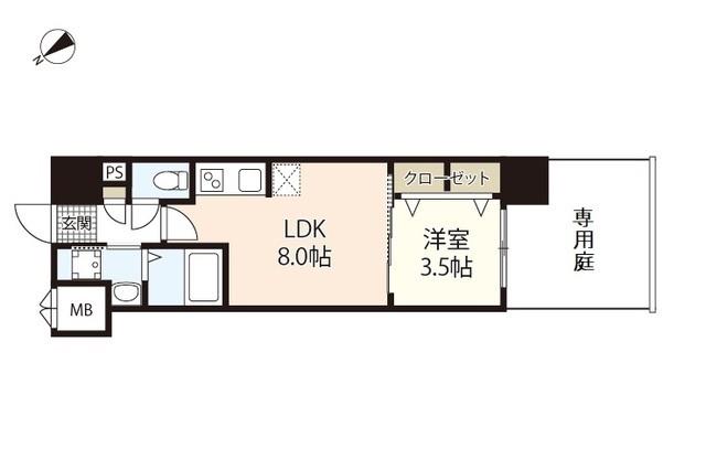 S-RESIDENCE空港通AWESOME(1LDK/1階)の間取り写真