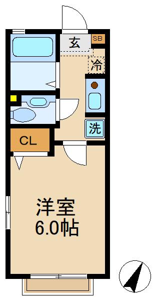 カーサスイム(1K/2階)の間取り写真