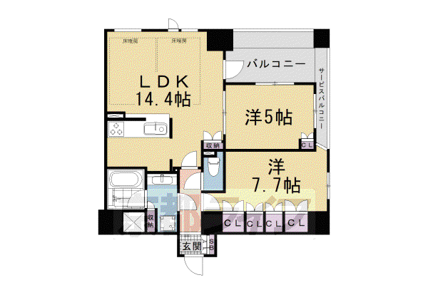 クレヴィア京都烏丸五条(2LDK/7階)の間取り写真