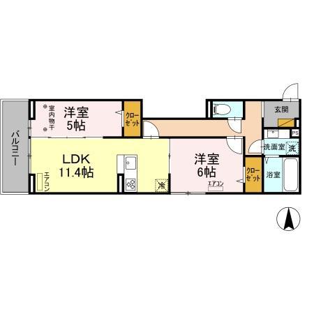 NOBLE FERROA棟(2LDK/3階)の間取り写真