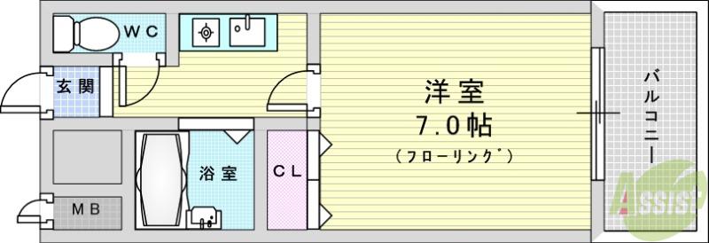 カーサグランデ竹島(1K/2階)の間取り写真