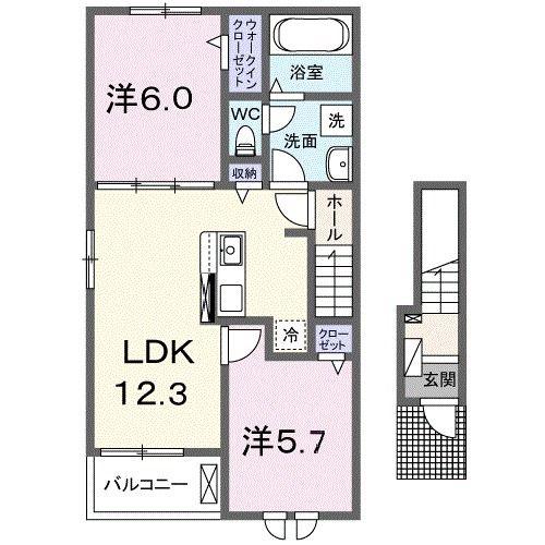 ノース パティオ(2LDK/2階)の間取り写真