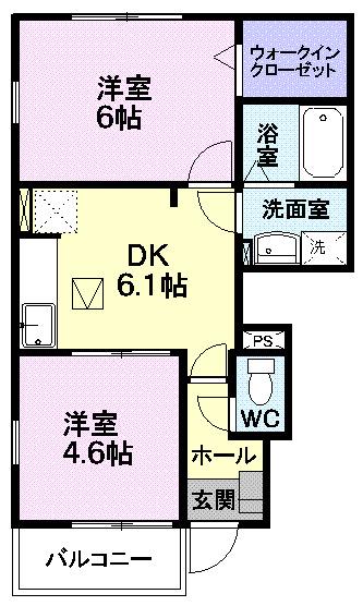 フィオーレ グリーンヒル(2DK/1階)の間取り写真