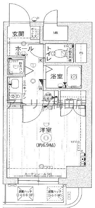 ランドマークシティ同心(1K/2階)の間取り写真