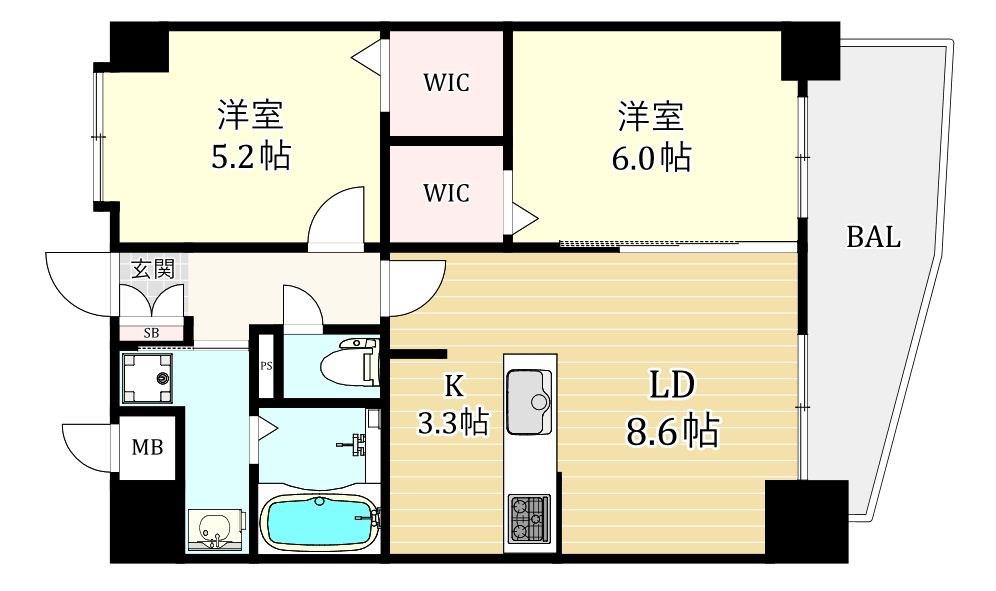 LA・CASA 白金(2LDK/10階)の間取り写真