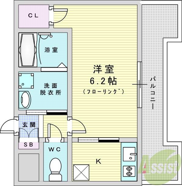 プレサンス東三国エンブレイス(1K/2階)の間取り写真