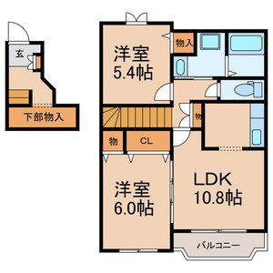 マリブコートみさき2(2LDK/2階)の間取り写真