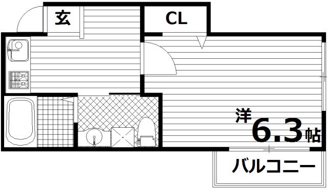 フロンフィール大道通(1K/2階)の間取り写真