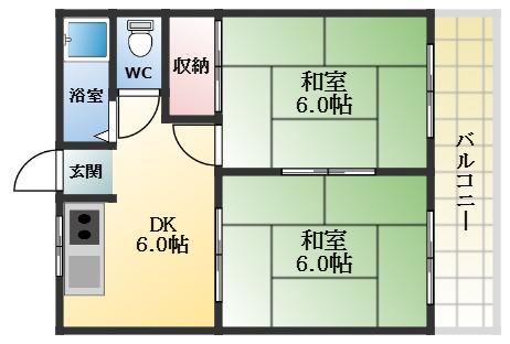 西口マンション(2DK/1階)の間取り写真