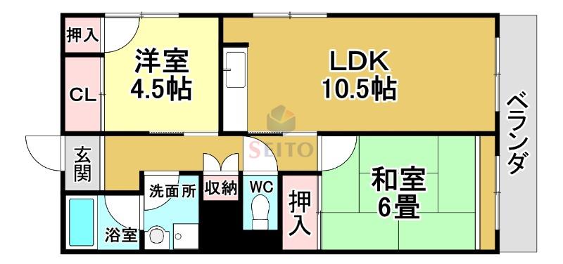 てしまハイツ(2LDK/3階)の間取り写真