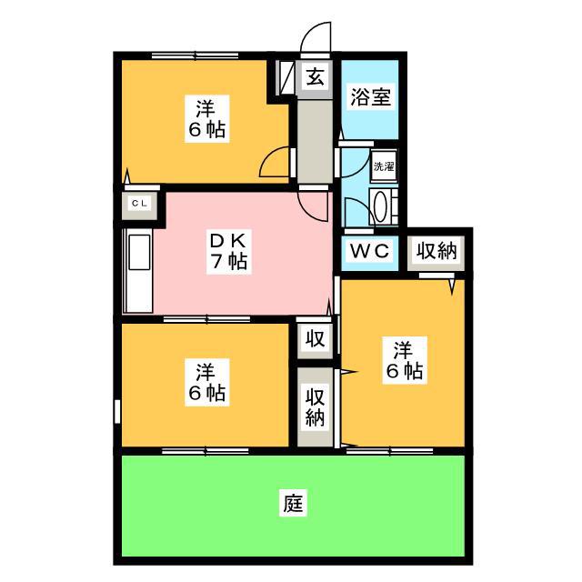 ガーデンヒルズ B棟(3DK/1階)の間取り写真