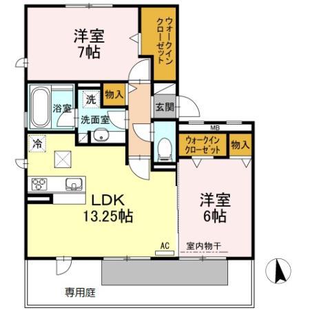 ヴァンベールハヤカワ(2LDK/1階)の間取り写真