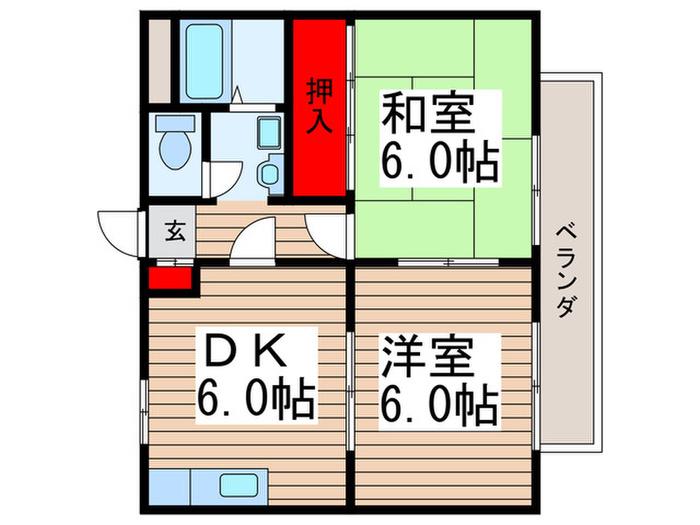 ペアシティI(2DK/1階)の間取り写真