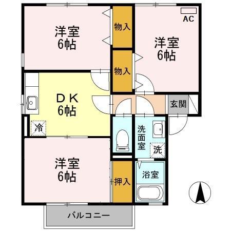 セジュールLINA棟(3DK/2階)の間取り写真