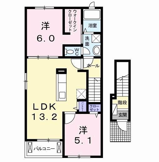 グラッディネス B(2LDK/2階)の間取り写真