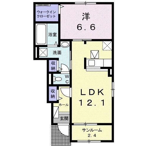 クレメント津志田B(1LDK/1階)の間取り写真