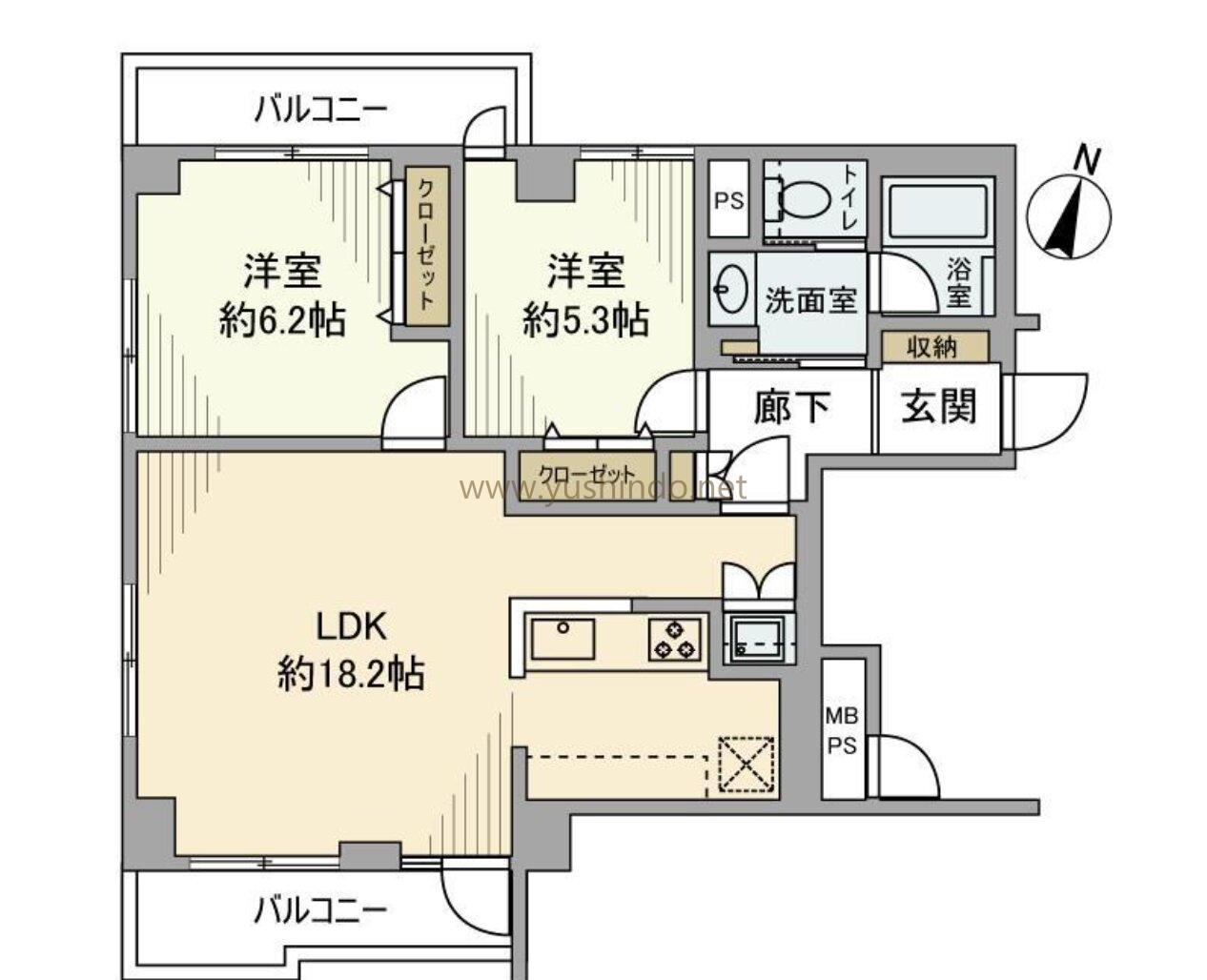 ワコー蕨マンション(2LDK/7階)の間取り写真