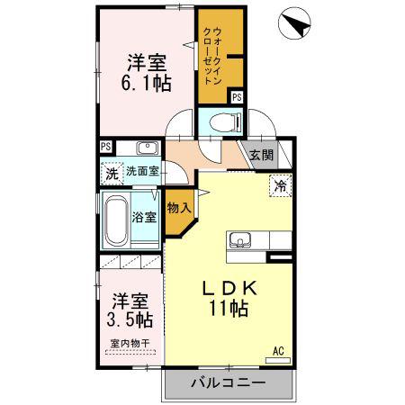 クラウン ヒル D(2LDK/2階)の間取り写真