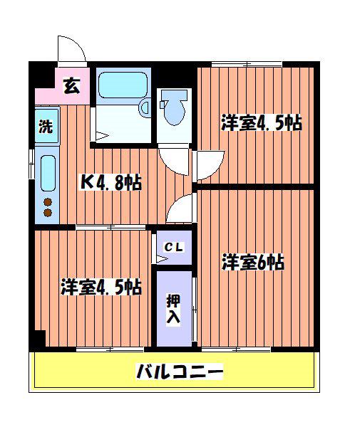 ルシエーナ立川(3K/3階)の間取り写真