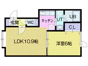 AMS江別II(1LDK/1階)の間取り写真