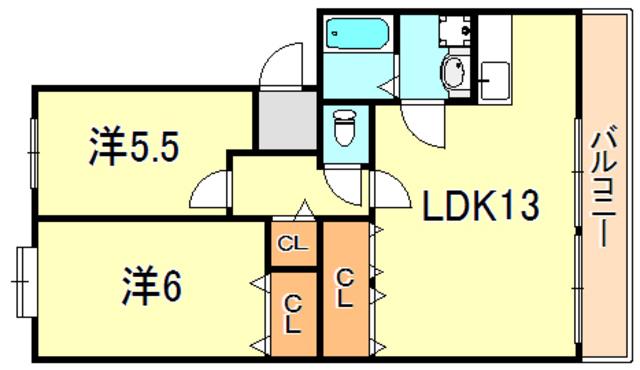 パラシオン有瀬(2LDK/2階)の間取り写真