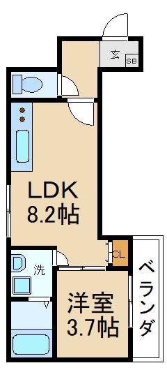 アレグリア枚方サウス(1LDK/1階)の間取り写真