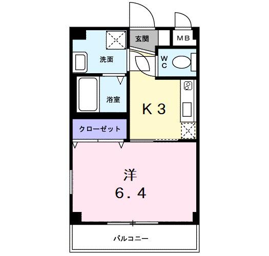ヒラソル市川(1K/2階)の間取り写真
