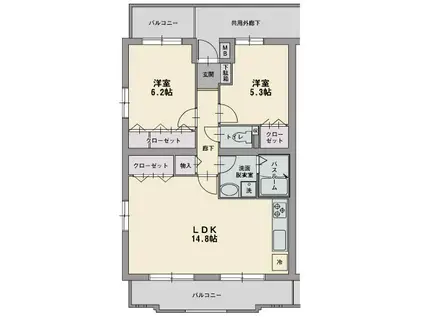 オーポン スクエア(2LDK/2階)の間取り写真