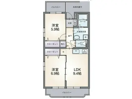 コンフォート荻素(2LDK/1階)の間取り写真