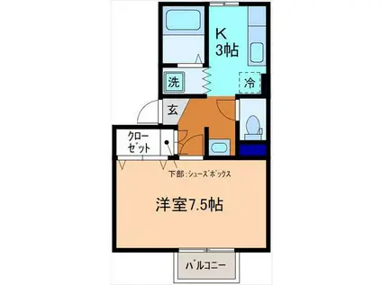 KG宮原(1K/1階)の間取り写真
