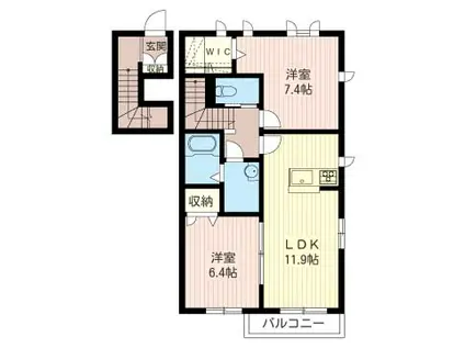 プロヌーブ小山 A(2LDK/2階)の間取り写真