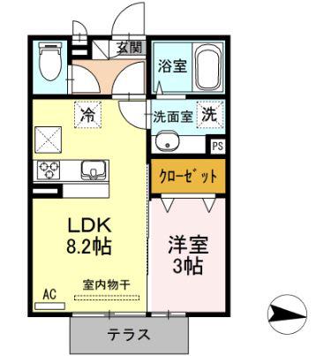 アモリール津福(1LDK/2階)の間取り写真