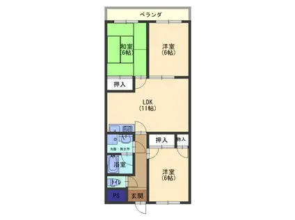 レジデンス氷上(3LDK/3階)の間取り写真