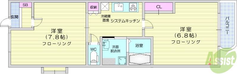 しゃとれ旭ヶ丘通(1LDK/3階)の間取り写真