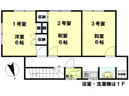 宝角アパート(ワンルーム/2階)の間取り写真