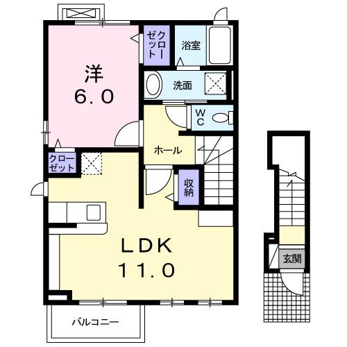 ビックウエストセカンド(1LDK/2階)の間取り写真