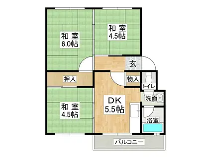ＪＲ山陽本線 垂水駅 バス乗車時間：10分 最寄りバス停で下車 徒歩1分 5階建 築54年(3DK/4階)の間取り写真
