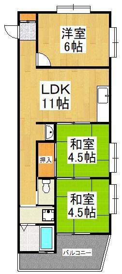 第3稲荷台ハイツ(3LDK/2階)の間取り写真