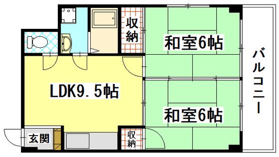 セシール茜(2DK/4階)の間取り写真