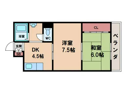 プレステージュ勝山(2DK/3階)の間取り写真