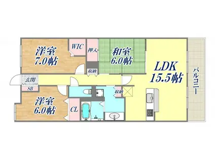 甲子園三番町ハイツ(3LDK/5階)の間取り写真