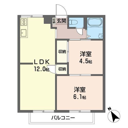 コーポトートーA(2LDK/2階)の間取り写真