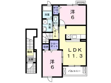 グレイスヒルII(2LDK/2階)の間取り写真