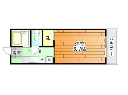 カウルミ(1K/2階)の間取り写真