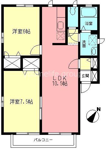 エスポワール立野C(2LDK/2階)の間取り写真
