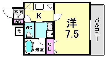 アドバンス神戸アルティス(1K/2階)の間取り写真