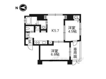 プリオーレ京都駅前(2DK/1階)の間取り写真