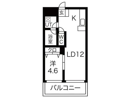 ビュークレスト京町(1LDK/4階)の間取り写真